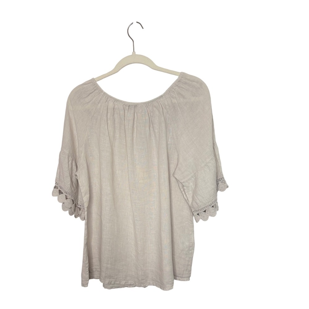 Terzo Millennio Blouse 100% Linen Crochet Lace Trim Boho Made in Italy L - Picture 4 of 9